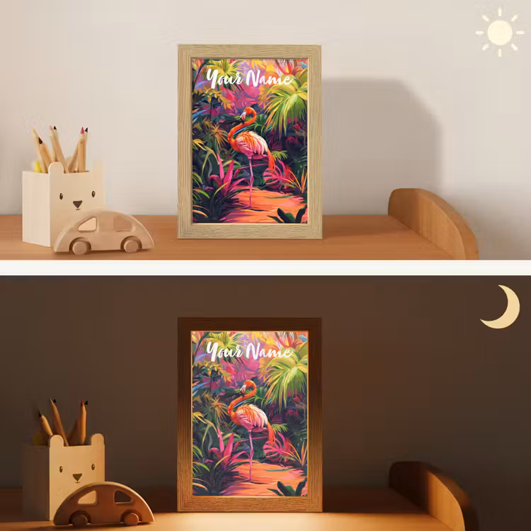 Flamingo - Tropisch - Dier - Bladeren Light Box met kabel (Kinderlampje) klein -sfeer3_kind