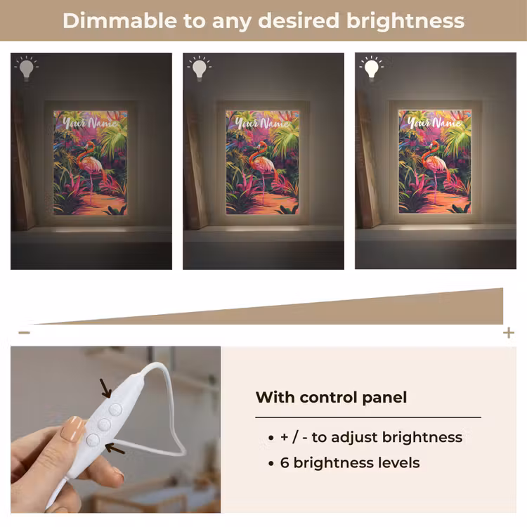 Flamingo - Tropisch - Dier - Bladeren Light Box met kabel (Kinderlampje) klein -USP_dimbaarEN