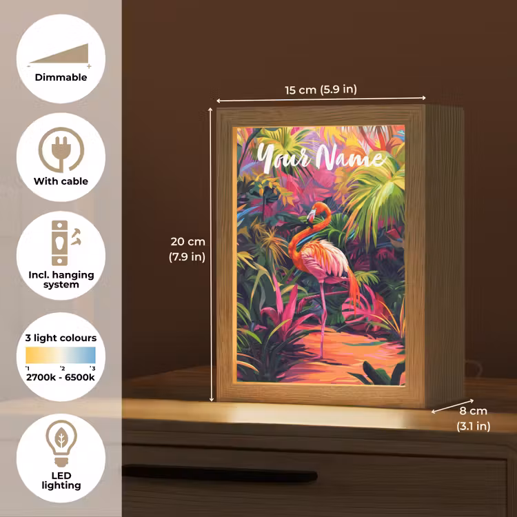 Flamingo - Tropisch - Dier - Bladeren Light Box met kabel (Kinderlampje) klein -USP_EN