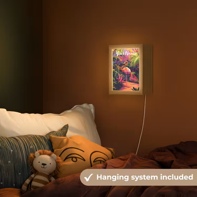 Flamingo - Tropisch - Dier - Bladeren Light Box met kabel (Kinderlampje) klein -sfeer5_kind_EN