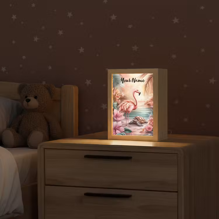 Flamingo - Schildpad - Roze Light Box met kabel (Kinderlampje) klein -sfeer1_kind