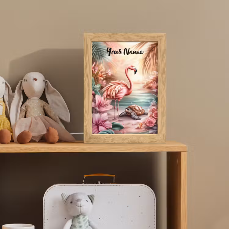 Flamingo - Schildpad - Roze Light Box met kabel (Kinderlampje) klein -sfeer2_kind