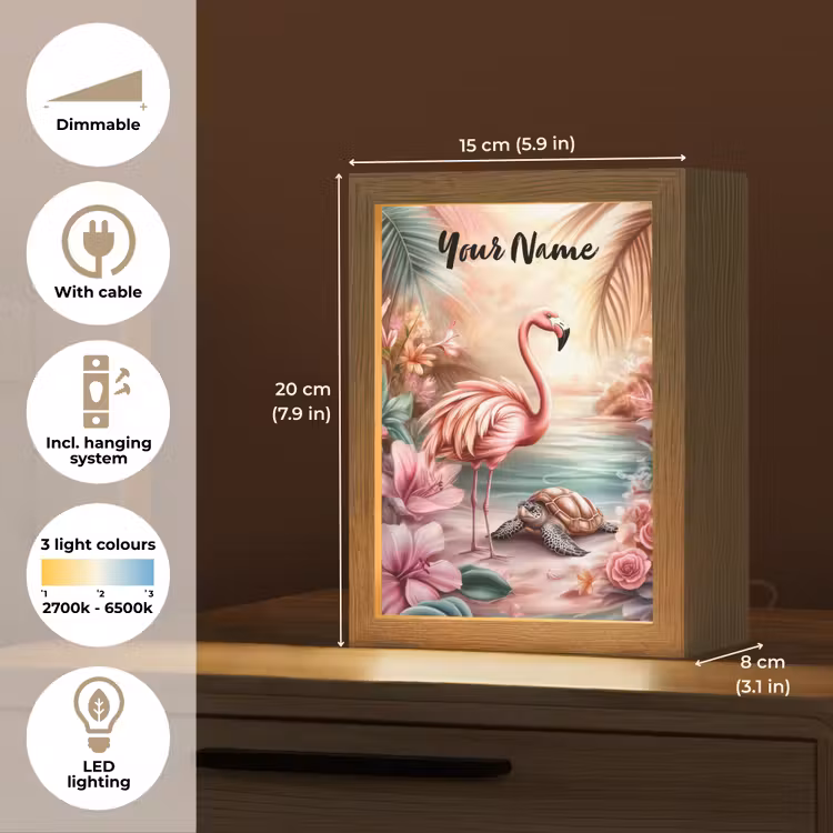 Flamingo - Schildpad - Roze Light Box met kabel (Kinderlampje) klein -USP_EN