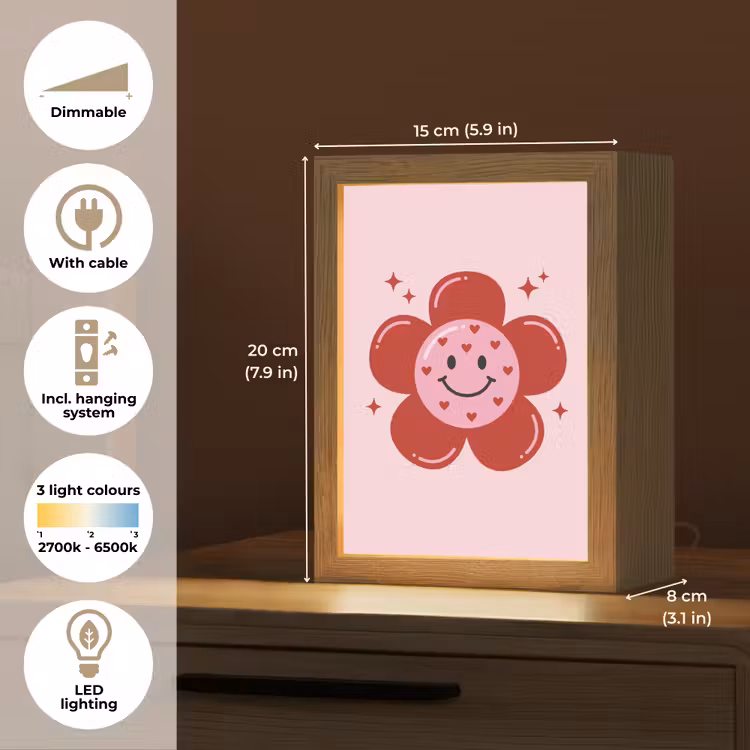 Bloem - Roze - Hartjes Light Box met kabel (Kinderlampje) klein -USP_EN