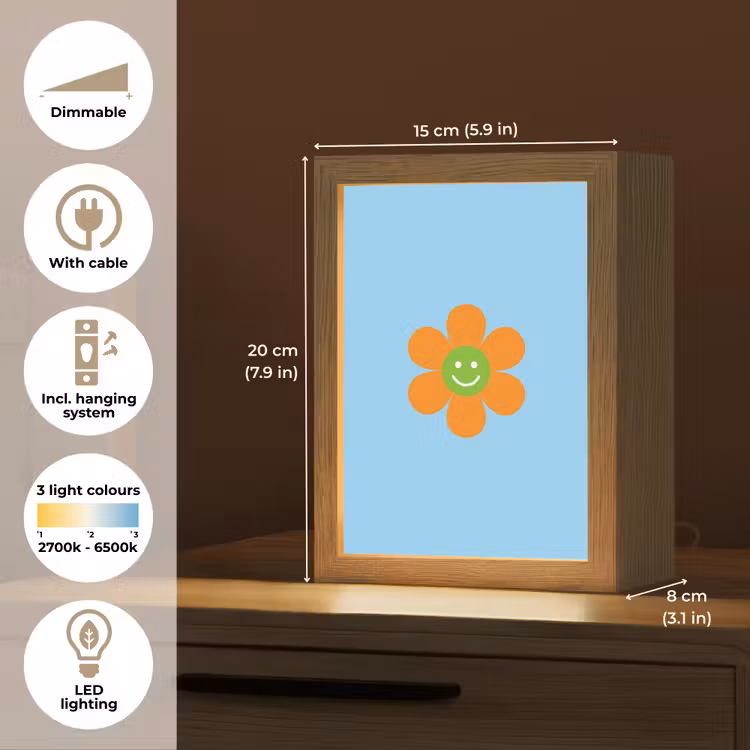 Bloem - Smiley - Kleurrijk Light Box met kabel (Kinderlampje) klein -USP_EN