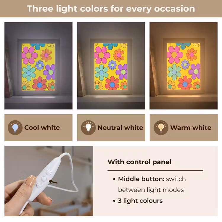 Bloemen - Illustratie - Kleurrijk Light Box met kabel (Kinderlampje) klein -USP_lichtkleurEN