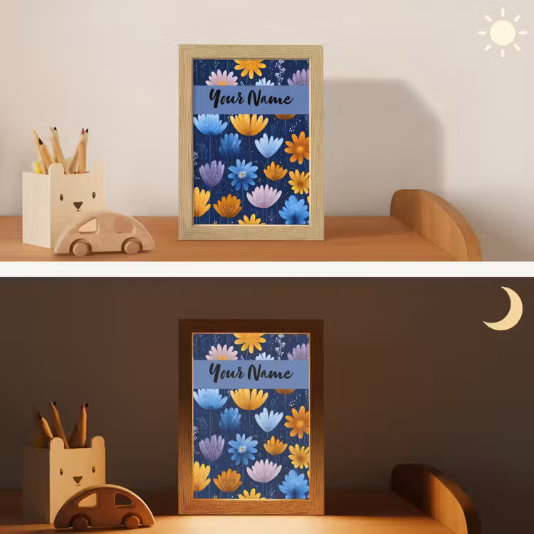 Bloemen - Patroon - Blauw Light Box met kabel (Kinderlampje) klein -sfeer3_kind