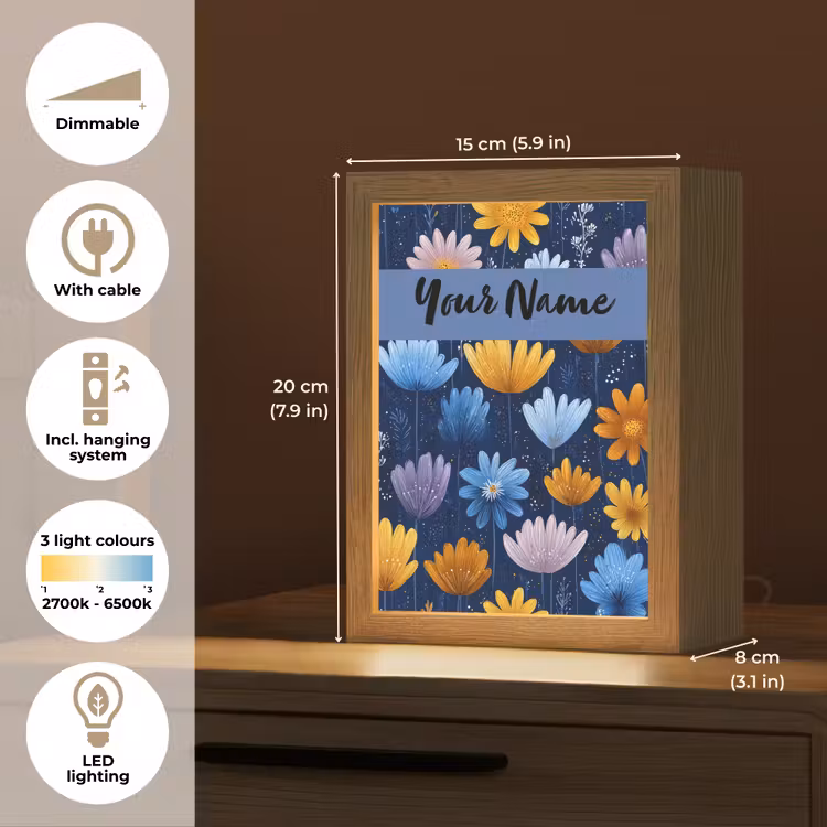 Bloemen - Patroon - Blauw Light Box met kabel (Kinderlampje) klein -USP_EN