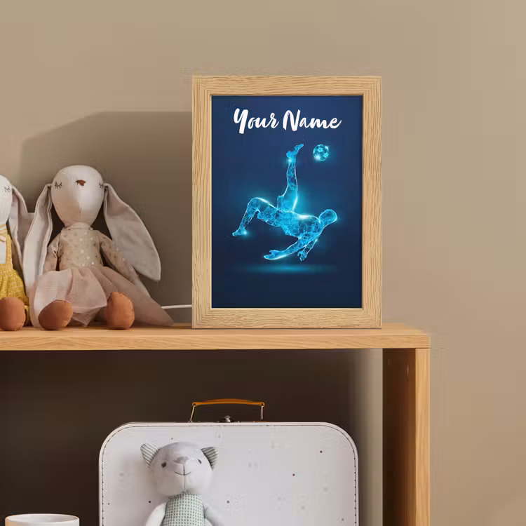 Voetballer - Blauw - Neon Light Box met kabel (Kinderlampje) klein -sfeer2_kind