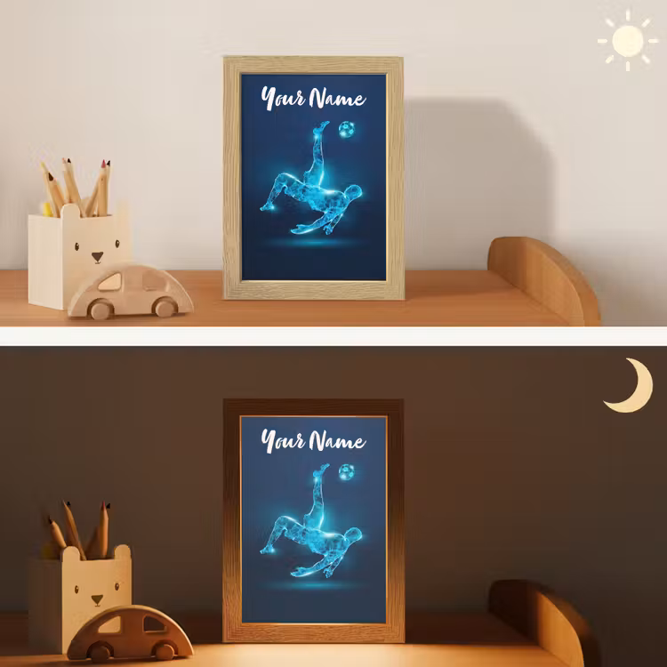 Voetballer - Blauw - Neon Light Box met kabel (Kinderlampje) klein -sfeer3_kind