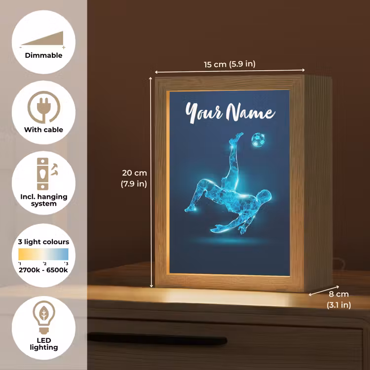 Voetballer - Blauw - Neon Light Box met kabel (Kinderlampje) klein -USP_EN