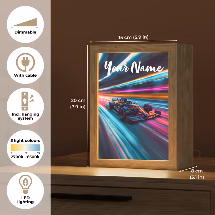 Formule 1 - Auto - Race - Jongens - Kleurrijk Light Box met kabel (Kinderlampje) klein -USP_EN