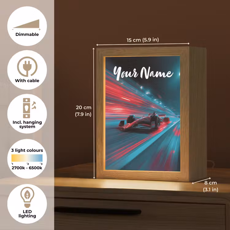 Formule 1 - Raceauto - Rood - Neonverlichting Light Box met kabel (Kinderlampje) klein -USP_EN