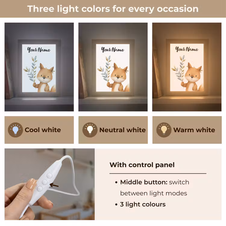 Vos - Dier - Bosdieren Light Box met kabel (Kinderlampje) klein -USP_lichtkleurEN
