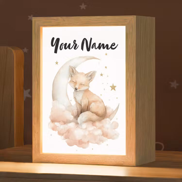Vos - Wolken - Maan - Sterren Light Box met kabel (Kinderlampje) klein -zzz_3d_website