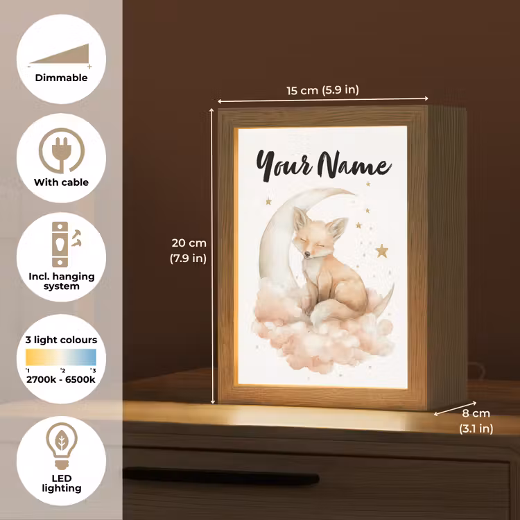 Vos - Wolken - Maan - Sterren Light Box met kabel (Kinderlampje) klein -USP_EN