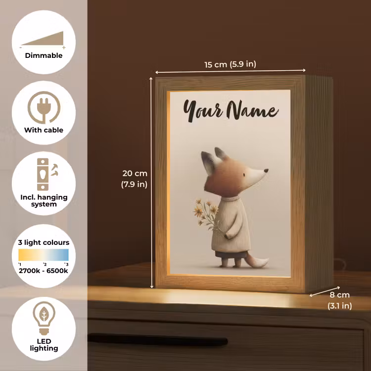 Vos - Gele bloemen - Minimalistisch Light Box met kabel (Kinderlampje) klein -USP_EN