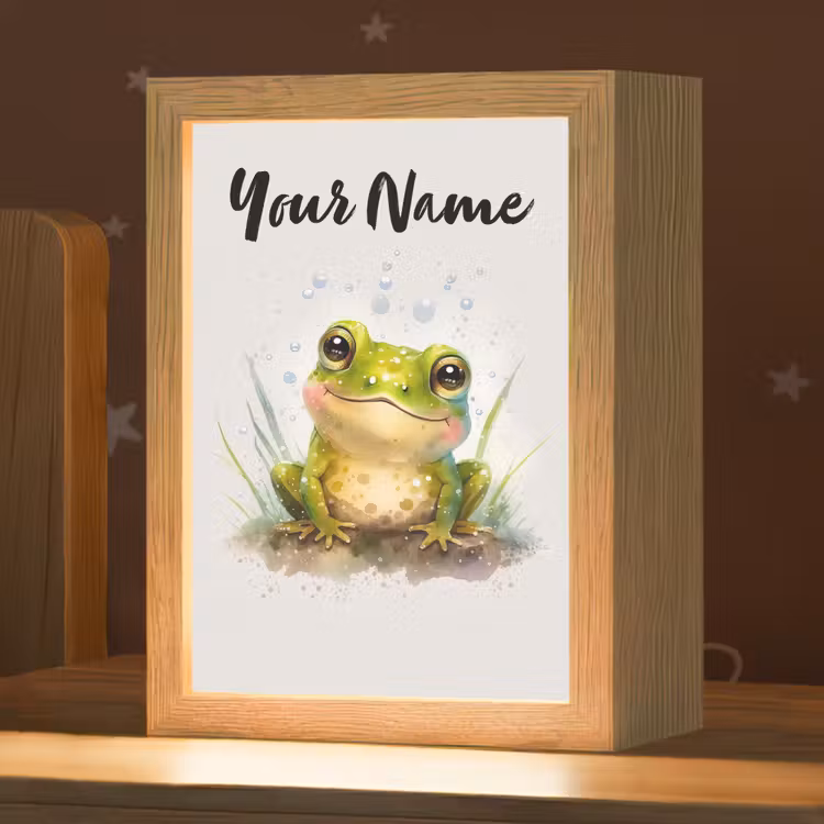 Kikker - Groen - Waterverf - Dieren - Jongen - Meisje Light Box met kabel (Kinderlampje) klein -zzz_3d_website
