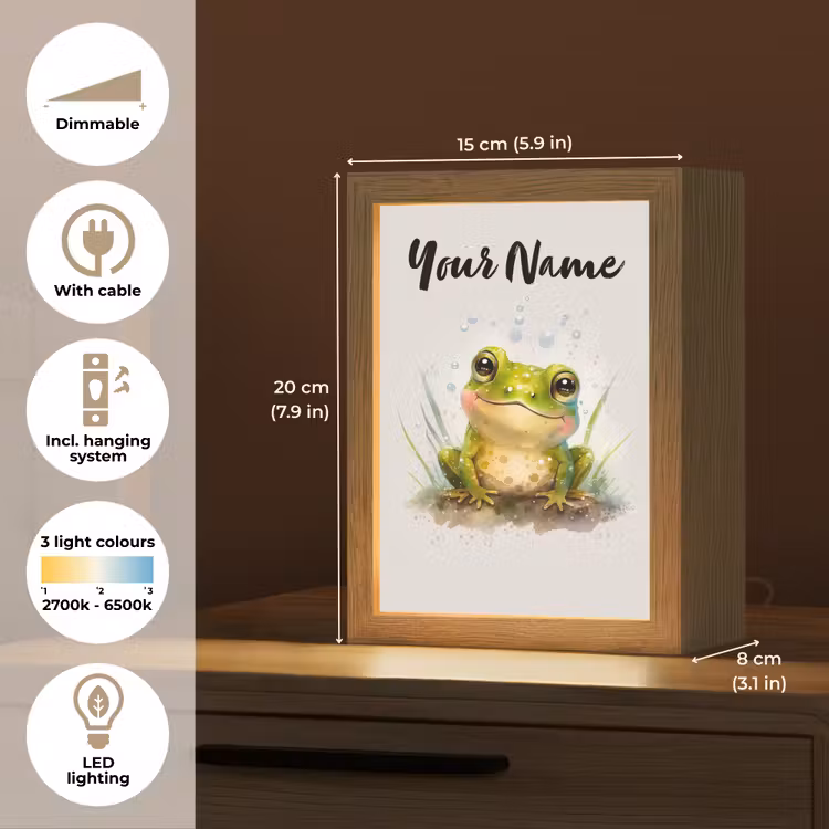 Kikker - Groen - Waterverf - Dieren - Jongen - Meisje Light Box met kabel (Kinderlampje) klein -USP_EN