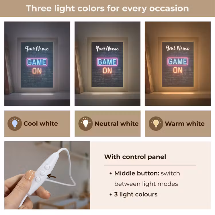 Game - Neon - Muur Light Box met kabel (Kinderlampje) klein -USP_lichtkleurEN