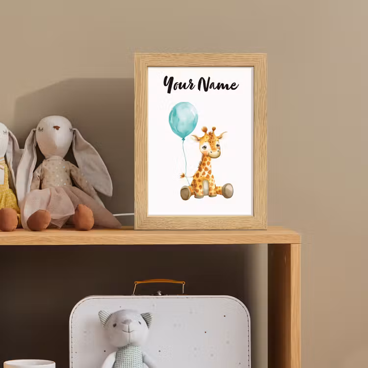 Giraf - Baby - Dieren - Blauwe ballon Light Box met kabel (Kinderlampje) klein -sfeer2_kind