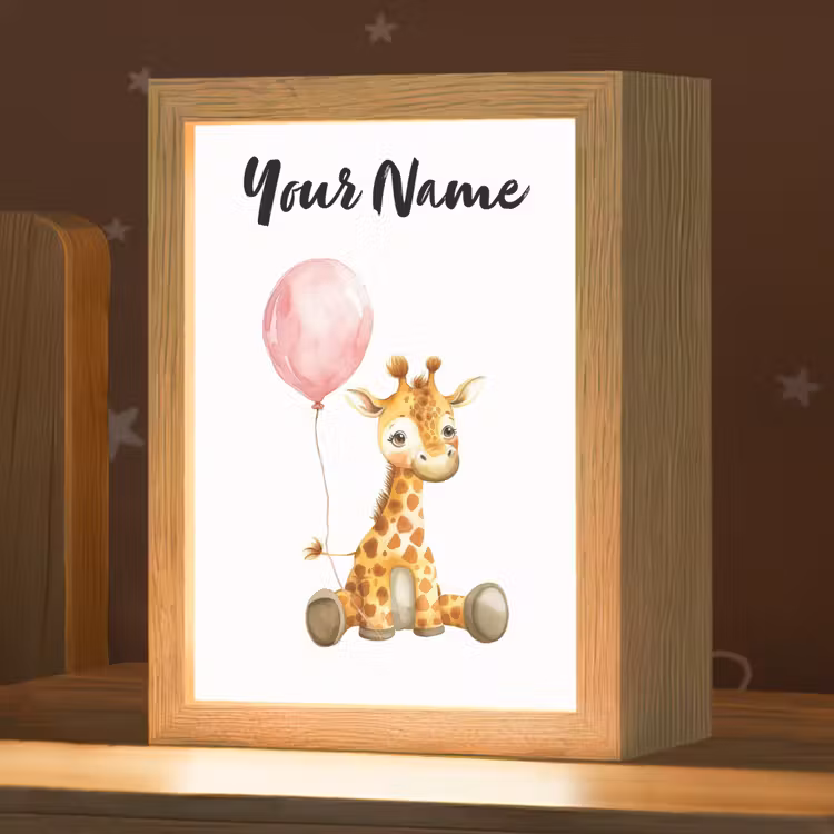 Giraf - Baby - Dieren - Roze ballon Light Box met kabel (Kinderlampje) klein -zzz_3d_website