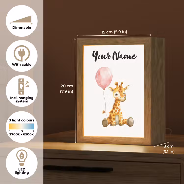 Giraf - Baby - Dieren - Roze ballon Light Box met kabel (Kinderlampje) klein -USP_EN