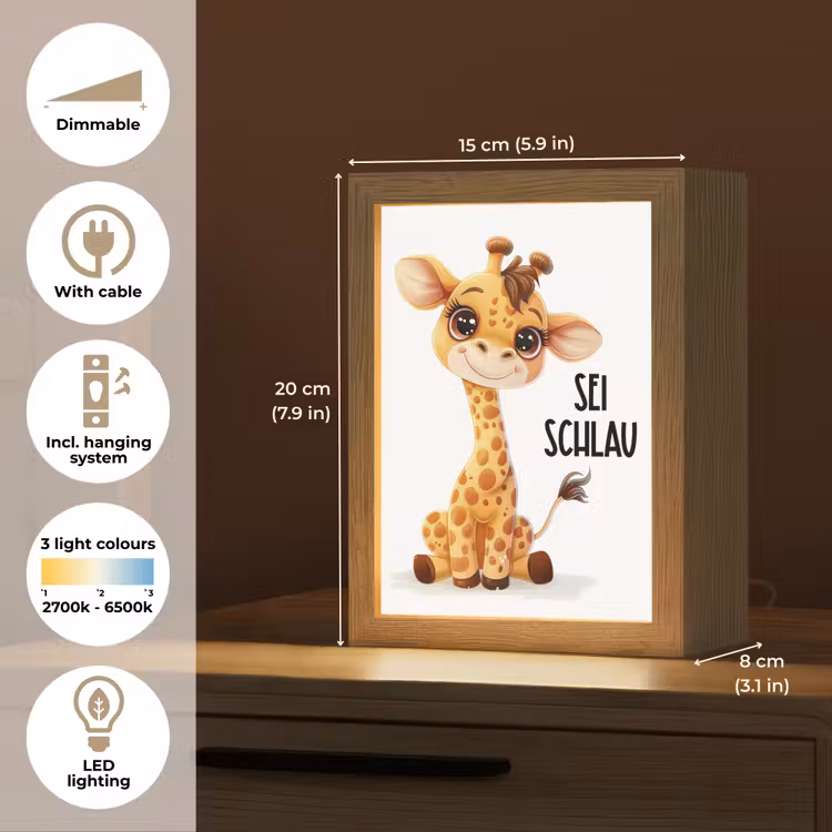 Giraf - Wees slim - Quote - Dier Light Box met kabel (Kinderlampje) klein -USP_EN