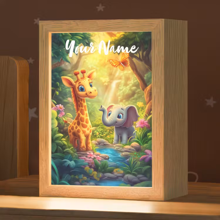 Giraf - Olifant - Bloemen - Jungle Light Box met kabel (Kinderlampje) klein -zzz_3d_website