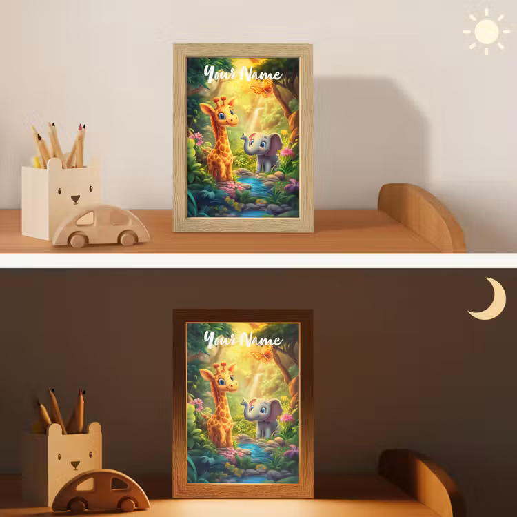 Giraf - Olifant - Bloemen - Jungle Light Box met kabel (Kinderlampje) klein -sfeer3_kind
