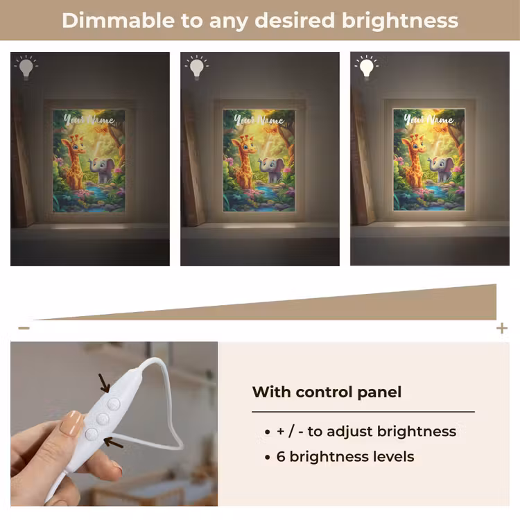 Giraf - Olifant - Bloemen - Jungle Light Box met kabel (Kinderlampje) klein -USP_dimbaarEN