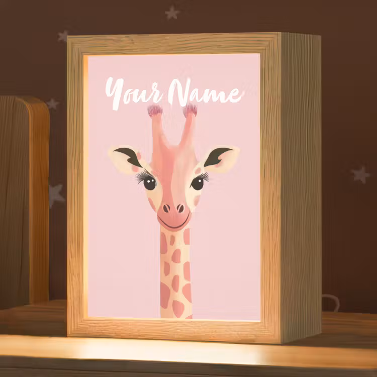 Giraffe - Illustratie - Roze Light Box met kabel (Kinderlampje) klein -zzz_3d_website