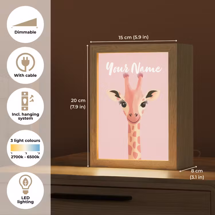 Giraffe - Illustratie - Roze Light Box met kabel (Kinderlampje) klein -USP_EN