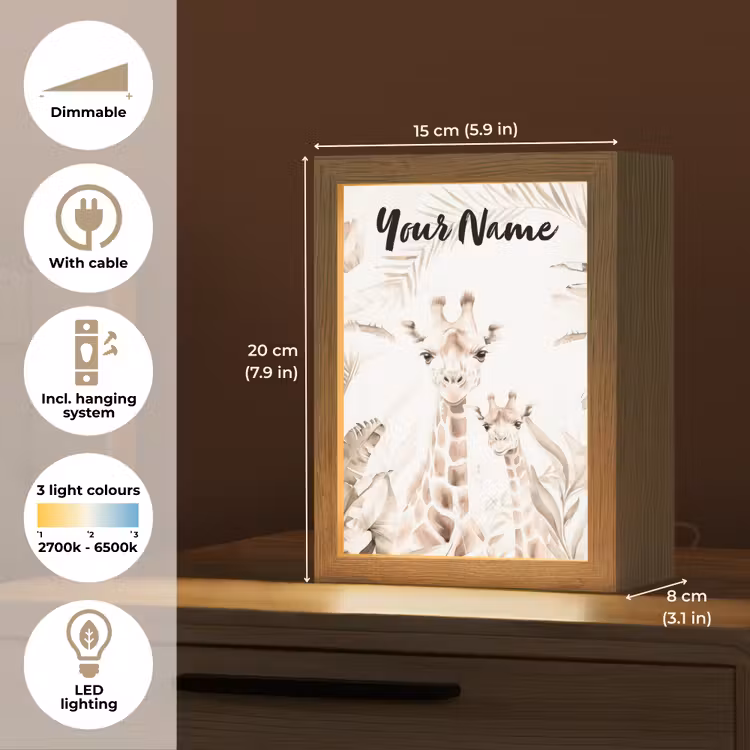 Giraffe - Jungle - Bruin - Kinderen Light Box met kabel (Kinderlampje) klein -USP_EN