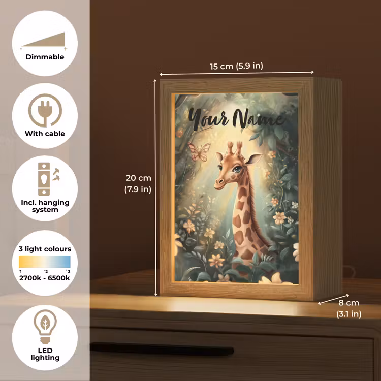 Giraffe - Jungle - Bloemen Light Box met kabel (Kinderlampje) klein -USP_EN