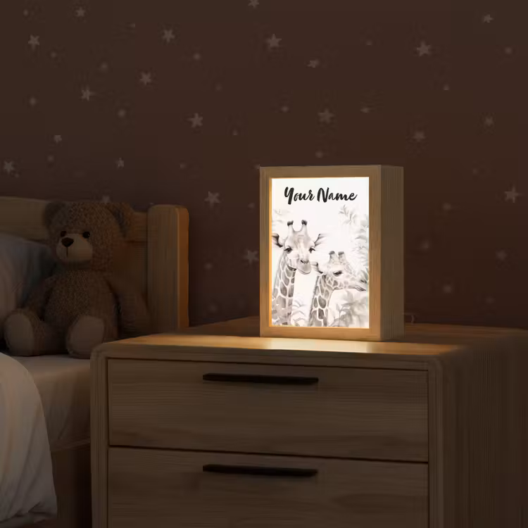 Giraffe - Bladeren - Bruin - Jungle - Kind Light Box met kabel (Kinderlampje) klein -sfeer1_kind