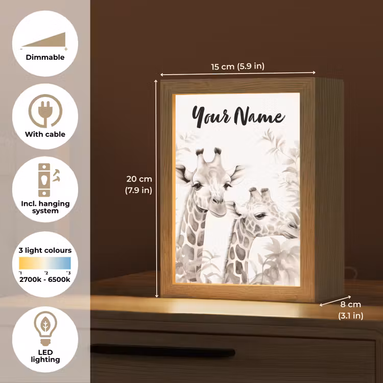 Giraffe - Bladeren - Bruin - Jungle - Kind Light Box met kabel (Kinderlampje) klein -USP_EN