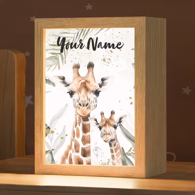 Giraffe - Bladeren - Kinderen - Dieren - Jungle Light Box met kabel (Kinderlampje) klein -zzz_3d_website