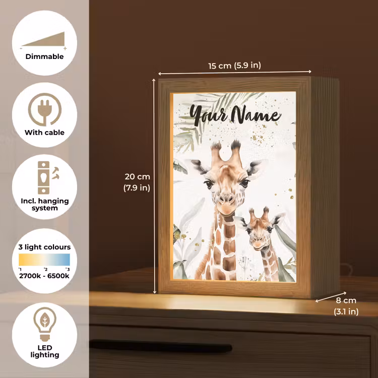 Giraffe - Natuur - Kinderen - Dieren Light Box met kabel (Kinderlampje) klein -USP_EN