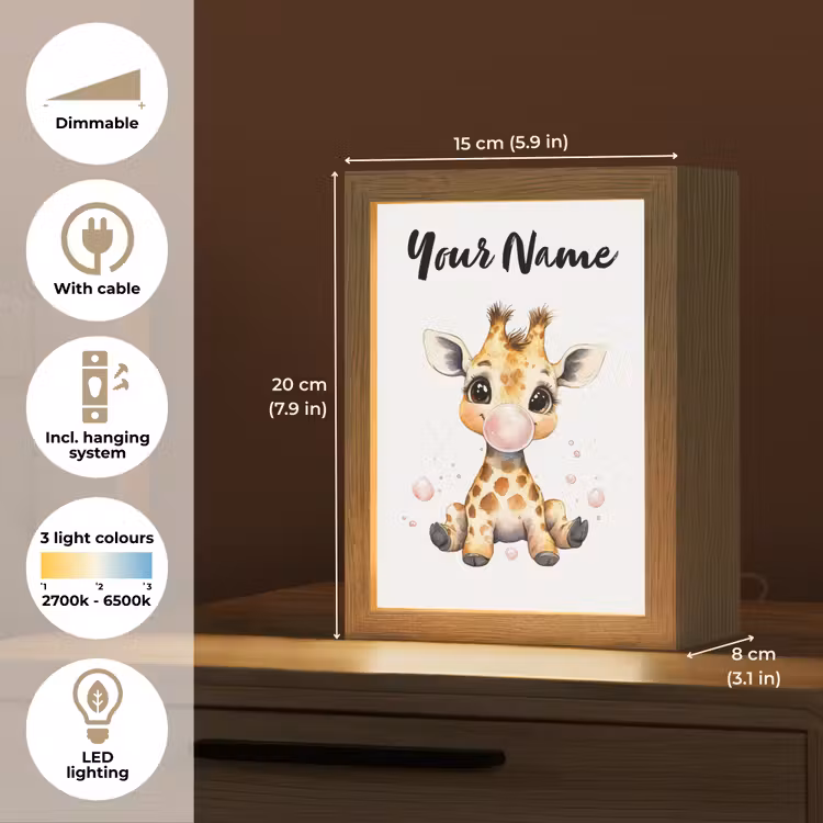 Giraffe - Roze - Kauwgom Light Box met kabel (Kinderlampje) klein -USP_EN