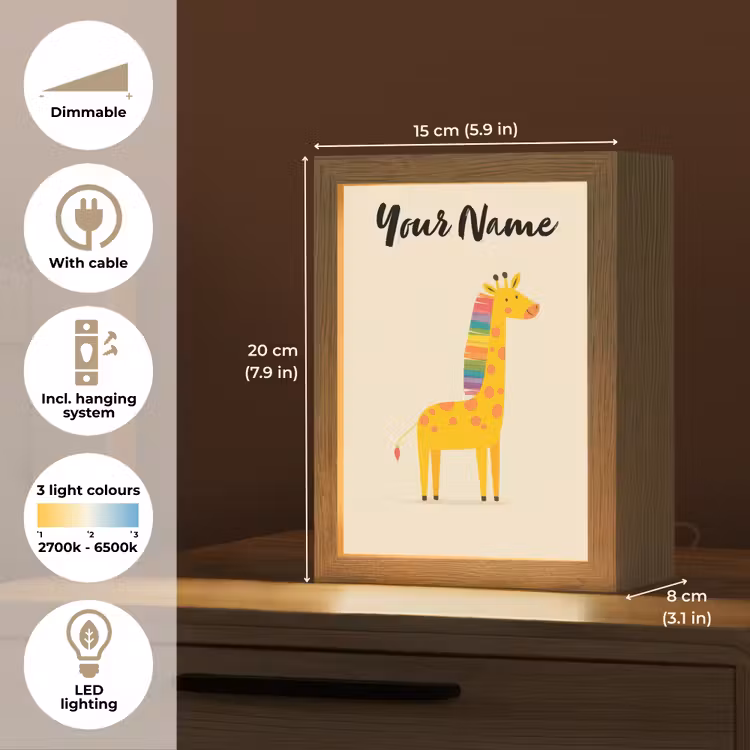 Giraffe - Regenboogmanen - Beige Light Box met kabel (Kinderlampje) klein -USP_EN