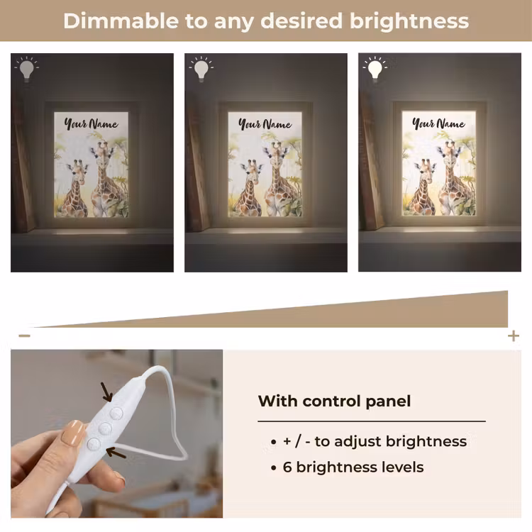 Giraffe - Wilde dieren - Natuur - Kinderen Light Box met kabel (Kinderlampje) klein -USP_dimbaarEN