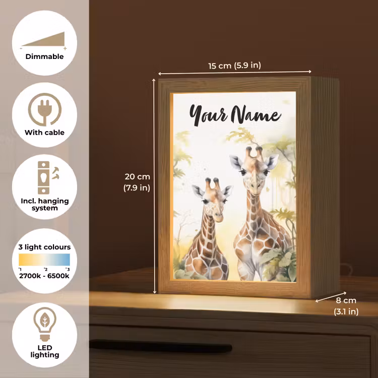 Giraffe - Wilde dieren - Natuur - Kinderen Light Box met kabel (Kinderlampje) klein -USP_EN