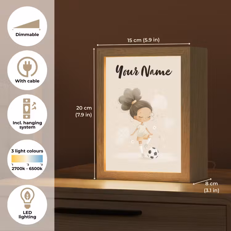 Meisje - Knot - Bruin - Voetbal Light Box met kabel (Kinderlampje) klein -USP_EN