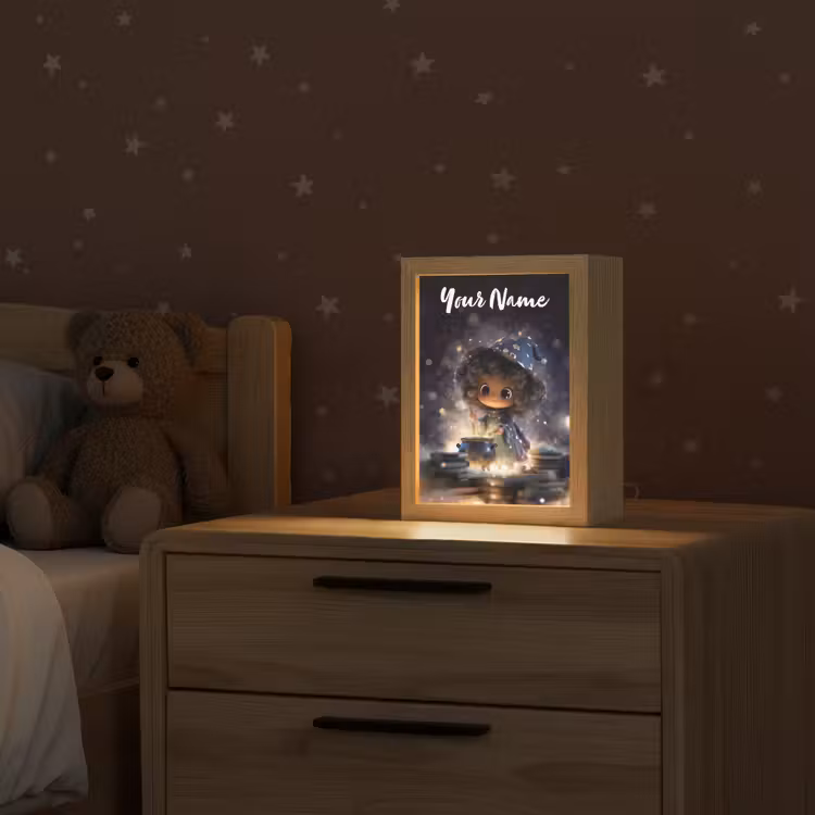 Meisje - Toveren - Sterren - Paars Light Box met kabel (Kinderlampje) klein -sfeer1_kind