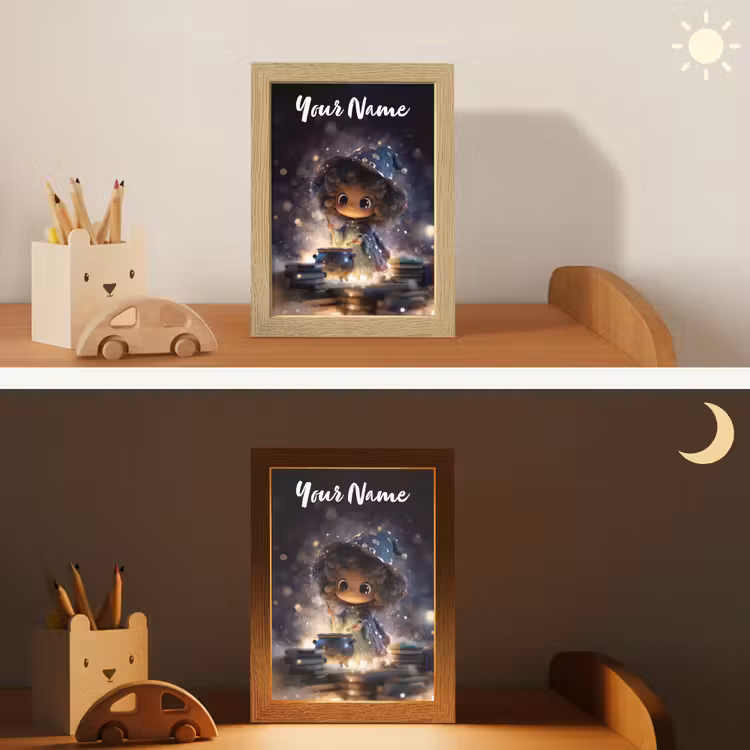 Meisje - Toveren - Sterren - Paars Light Box met kabel (Kinderlampje) klein -sfeer3_kind