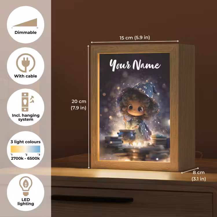 Meisje - Toveren - Sterren - Paars Light Box met kabel (Kinderlampje) klein -USP_EN
