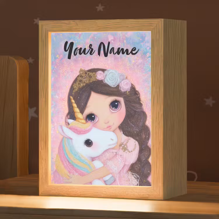 Meisje - Eenhoorn - Glitter Light Box met kabel (Kinderlampje) klein -zzz_3d_website