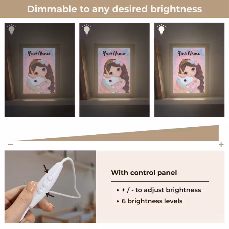 Meisje - Eenhoorn - Glitter Light Box met kabel (Kinderlampje) klein -USP_dimbaarEN