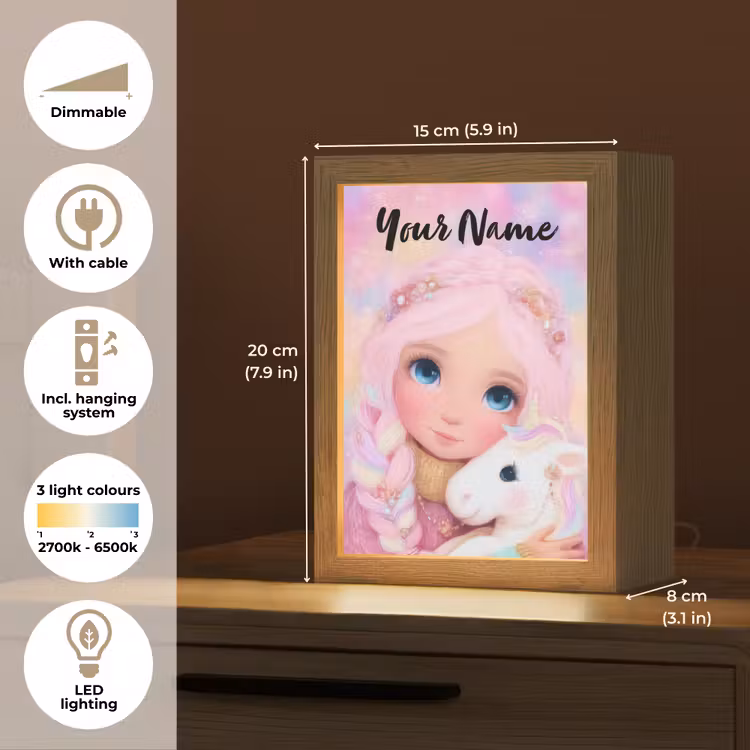 Meisje - Eenhoorn - Roze Light Box met kabel (Kinderlampje) klein -USP_EN